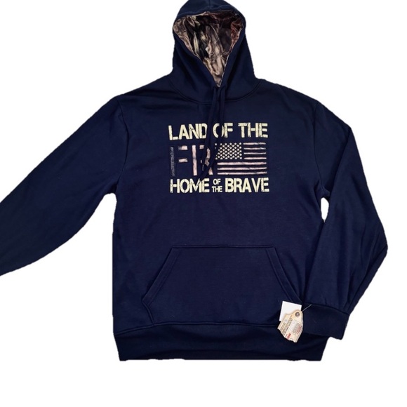 Mossy Oak NWT “Land Of The Free, Home Of The Brave” Hoodie Navy Large - Picture 2 of 5